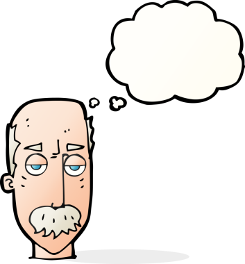 Bir insan tarafından çizilen düşünce baloncuğuyla sıkılmış yaşlı bir adam.