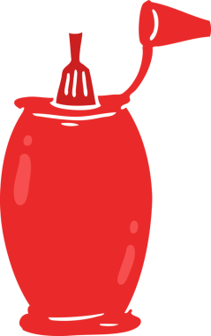 Bir insan tarafından çizilmiş düz renkli ketçap şişesi.