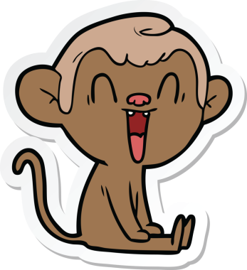 Bir insan tarafından çizilmiş gülen maymun çıkartması.