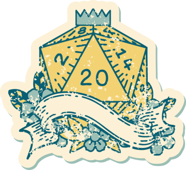 Retro Dövme Biçimi Doğal 20 D20 zar bir insan tarafından çizildi