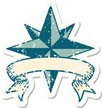 Bir insan tarafından çizilmiş bir yıldızın sancağı olan eski bir etiket.