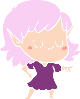 Bir insan tarafından çizilmiş mutlu düz renkli çizgi film elf kızı.