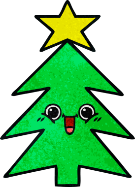 Bir insan tarafından çizilmiş bir Noel ağacının retro grunge desenli karikatürü