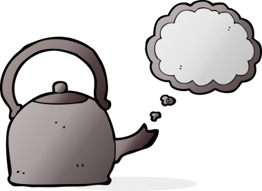 Bir insan tarafından çizilmiş kaynayan çaydanlık.