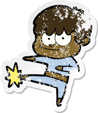 Bir insan tarafından çizilmiş mutlu bir çizgi film karakterinin sıkıntılı çıkartması.