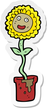 Bir insan tarafından çizilmiş karikatür çiçeğinin çıkartması.