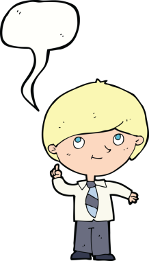 Bir insan tarafından çizilmiş konuşma baloncuğu fikri olan çizgi film çocuğu.