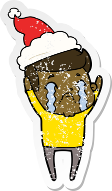 Bir insanın çizdiği Noel Baba şapkasıyla ağlayan bir adamın el yazısı.