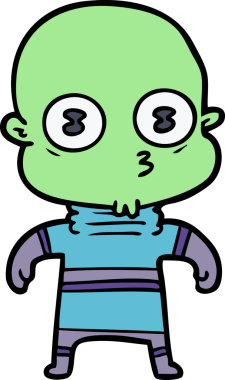 Bir insan tarafından çizilmiş garip kel uzay adamı çizgi filmi.