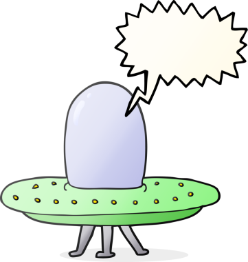 Bir insan tarafından çizilmiş serbest konuşma balonu çizgi film uzay gemisi