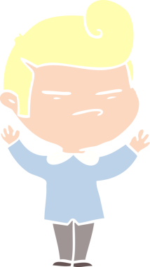 Düz renkli karikatür. Havalı adam. Saç kesimi bir insan tarafından çizilmiş.