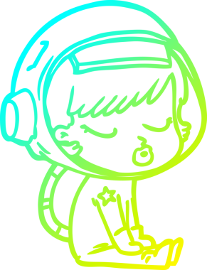 Bir çizgi film karakteri çizen soğuk gradyan güzel astronot kız bir insan tarafından çizilmiş bekliyor.