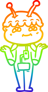 Gökkuşağı gradyan çizimi bir insan tarafından çizilmiş dost bir uzay adamının çizimi