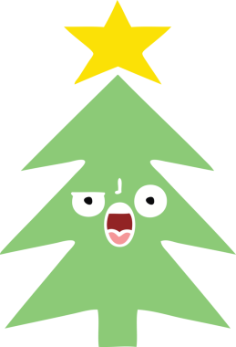 Bir insan tarafından çizilmiş bir noel ağacının düz renkli retro karikatürü