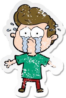 Bir insan tarafından çizilmiş ağlayan bir karikatür çıkartması.