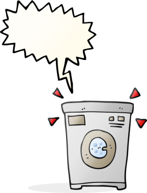 Bir insan tarafından çizilmiş serbest konuşma balonu çizgi film çamaşır makinesi.