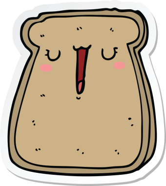 Bir insan tarafından çizilmiş bir karikatür tostunun çıkartması.