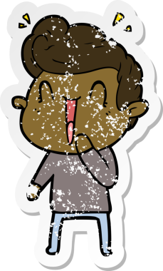 Bir insan tarafından çizilmiş heyecanlı bir karikatür çıkartması.