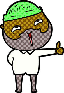 Bir insan tarafından çizilmiş mutlu sakallı bir adam.