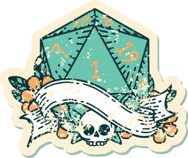 Retro Dövme Biçimi Doğal Bir d20 zar bir insan tarafından çizildi