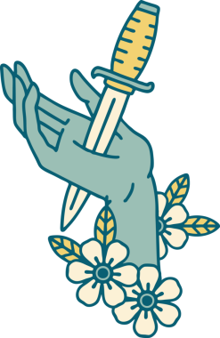 Bir insanın eline çizdiği hançerin ikonik dövme şekli.