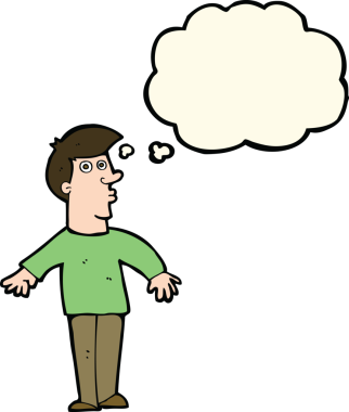 Bir insan tarafından çizilen düşünce baloncuğuyla adamı şaşırtan çizgi film.