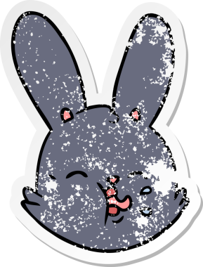 Bir insan tarafından çizilmiş komik tavşan suratlı karikatür çıkartması.