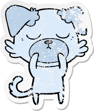 Bir insan tarafından çizilmiş şirin bir köpeğin sıkıntılı çıkartması.