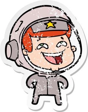 Bir insan tarafından çizilmiş gülen astronot çizgi filminin sıkıntılı çıkartması.