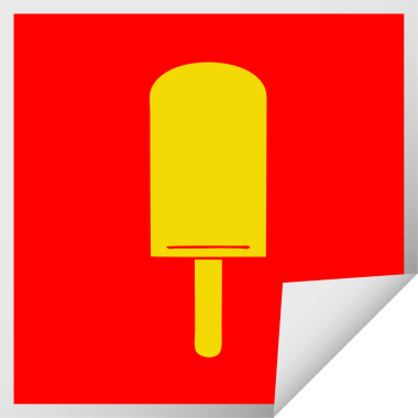 Bir insan tarafından çizilmiş kare soyulmuş tuhaf çizgi film turuncu buz lolipopu.