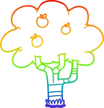 Bir insan tarafından çizilen elma ağacının gökkuşağı gradyan çizimi