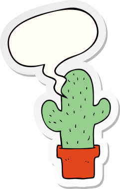 Bir insan tarafından çizilmiş konuşma balonu çıkartmalı çizgi film kaktüsü.