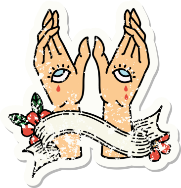 Bir insan tarafından çizilmiş mistik el sancağıyla eski bir etiket.