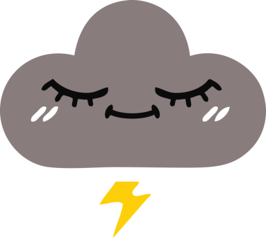 Bir insan tarafından çizilmiş bir fırtına bulutunun düz renkli retro karikatürü