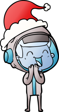 Noel Baba şapkası takan bir astronotun insan tarafından çizilmiş mutlu el çizimi karikatürü.