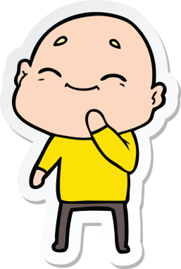 Bir insan tarafından çizilmiş mutlu, kel bir adamın çıkartması.