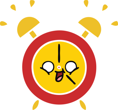 Bir insan tarafından çizilmiş alarm saatinin düz renk retro karikatürü