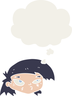 Bir insan tarafından çizilmiş eski moda düşünce baloncuğuyla çizilmiş bir çizgi film.