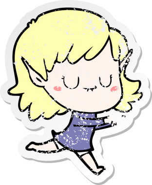 Bir insan tarafından çizilmiş mutlu bir elf kızının sıkıntılı çıkartması.