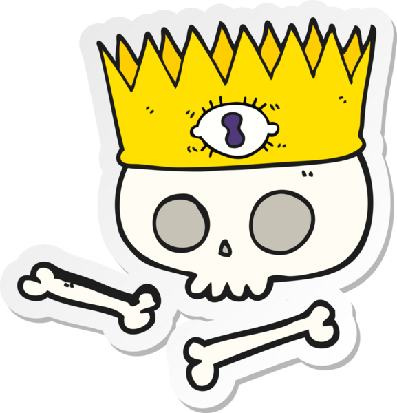 Bir insan tarafından çizilmiş eski kafatası üzerinde sihirli bir taç çıkartması.