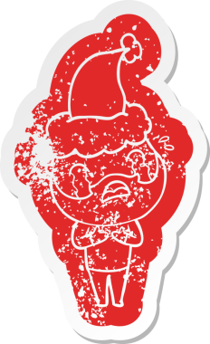 Garip bir çizgi film. Ağlayan sakallı bir adamın çıkartması. Noel Baba şapkası takıyor.