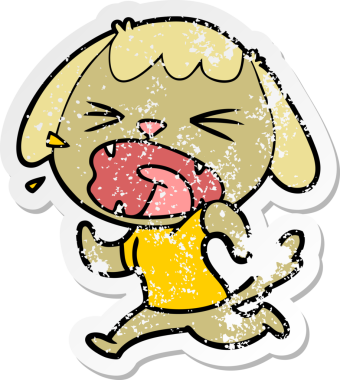 Bir insan tarafından çizilmiş şirin bir köpeğin sıkıntılı çıkartması.