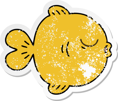 Bir insan tarafından çizilmiş garip bir el çizilmiş karikatür balığının sıkıntılı çıkartması