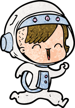 Bir insan tarafından çizilmiş mutlu uzay kızı.