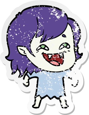 Bir insan tarafından çizilmiş gülen vampir kız çizgi filminin sıkıntılı çıkartması.