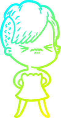 Bir çizgi film karakteri çizen soğuk gradyan, bir insan tarafından çizilmiş hippi bir kız.