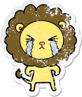 Bir insan tarafından çizilmiş ağlayan bir aslanın dertli çıkartması.