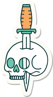 Bir insan tarafından çizilmiş bir kafatasının geleneksel stiliyle dövme çıkartması.