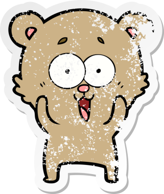 Bir insan tarafından çizilmiş gülen oyuncak ayının sıkıntılı çıkartması.