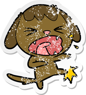 Bir insan tarafından çizilmiş şirin bir köpeğin sıkıntılı çıkartması.